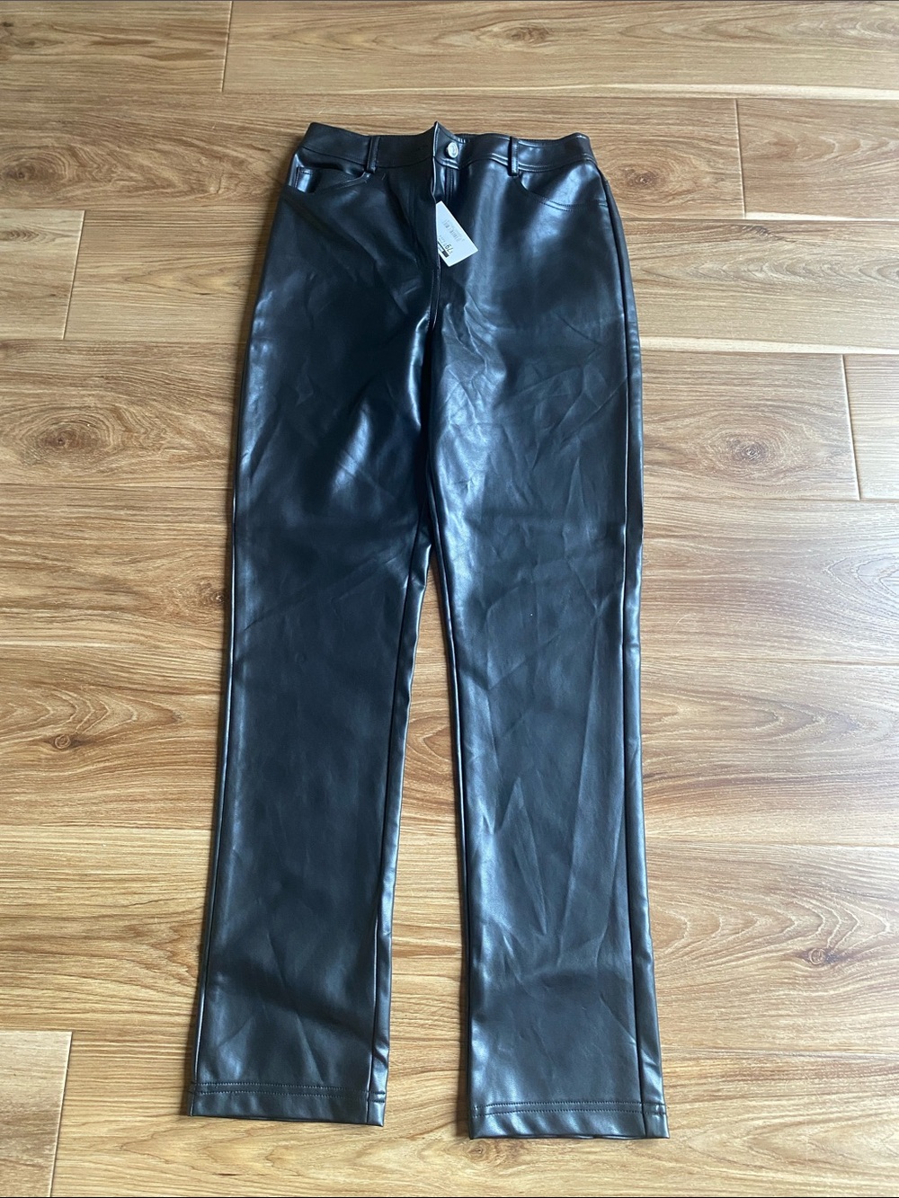 Faux Leather Straight-Leg Pants - Black